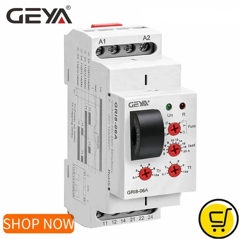 

GEYA GRI8-06 DC Current Monitoring Relay Overcurrent Undercurrent Sensor 2SPDT 8A Current Testing Relay AC/DC24V-240V 2NO2NC