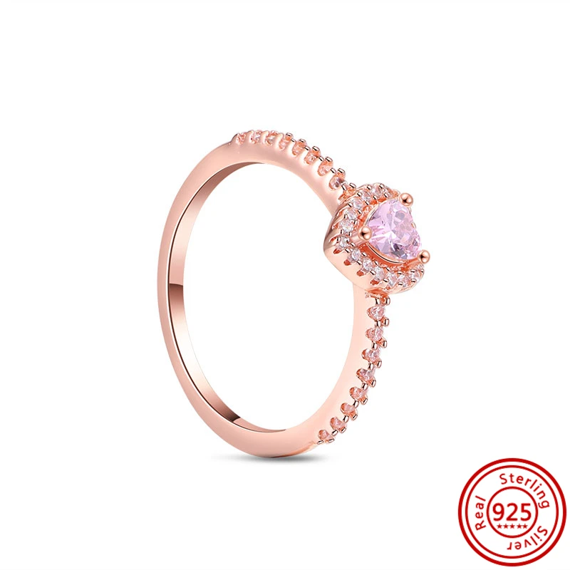 100% 925 Silver Women Rings Flower Princess Wishbone Pink Daisy Sparkling Row Eternity Heart Zircon Rings Europe Fine Jewelry