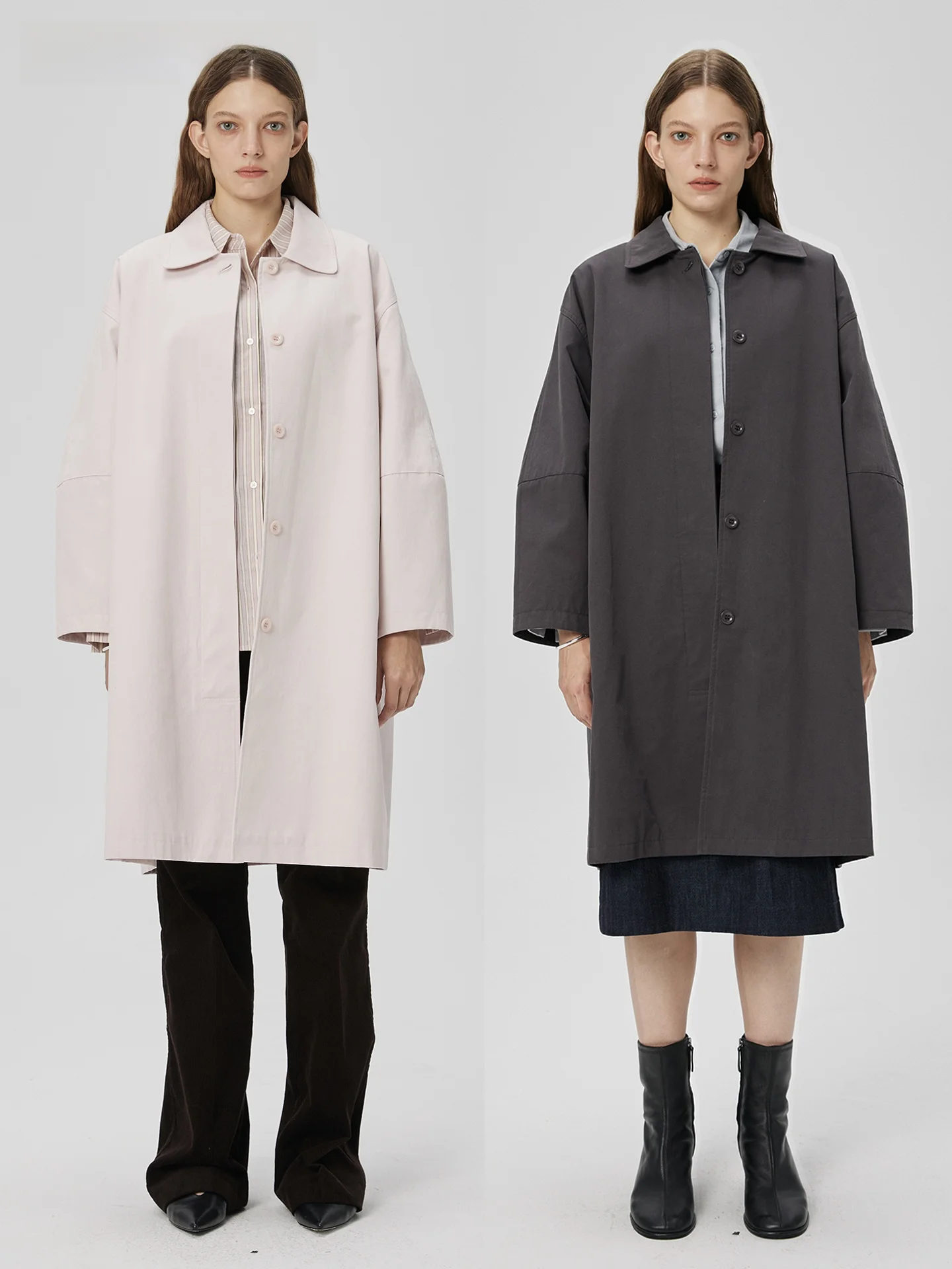 

Onde Flottante Pink Herringbone Cotton Women's Coat Classic Simple Style Medium Length Jacket Organic Cotton Casual Wear