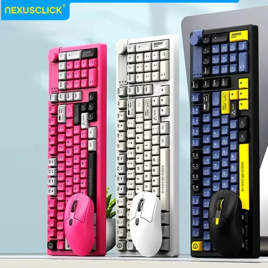 NexusClick 2.4G Wireless 98 Keys Ergonomic Keyboard Mouse Combo,Mechanical Feel Power Saving Set for Gaming Laptop PC Office Use