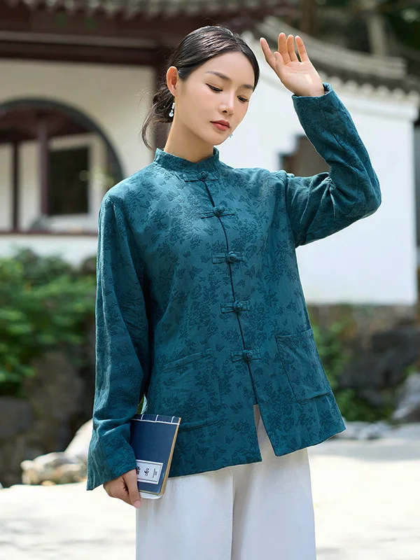 New Chinese Style Double Layered Cotton Linen Embroidered Open Cardigan Refinement of Tang Costume Philosophy And Elegance
