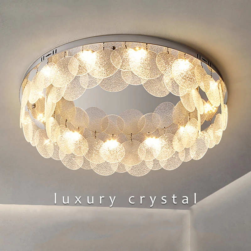 Cristal led luz de teto redonda abajur vidro lâmpadas teto lustre para sala estar quarto decoração casa