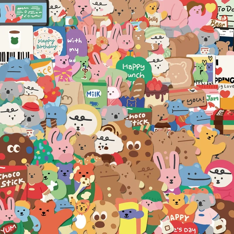 100pcs Cartoon Dailylike Bear Graffiti Stickers Small Size Aesthetic Material Children's Decals Suitcase Notebook Stickers