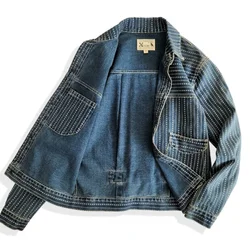 Amekaji Wear Clothes Men Cotton Denim Jacquard Washed Jacket Coat Vintage Casual Good Quality