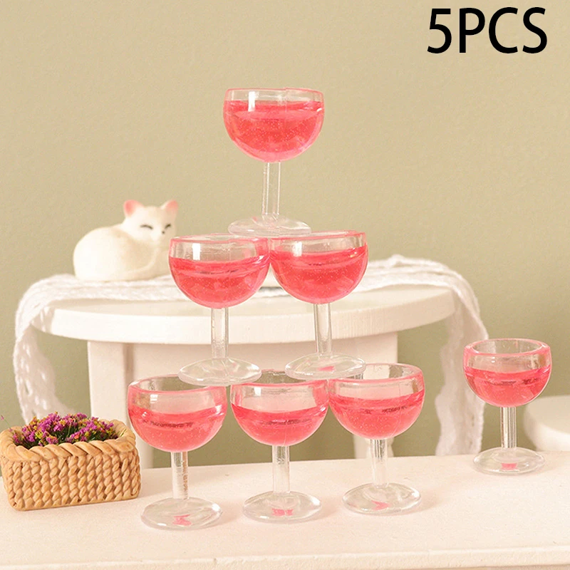 5Pcs/Bag Miniature Simulation Red Wine Glass Cocktail Micro Landscape Model Props Accessories Dollhouse Food Play Toy Decoration