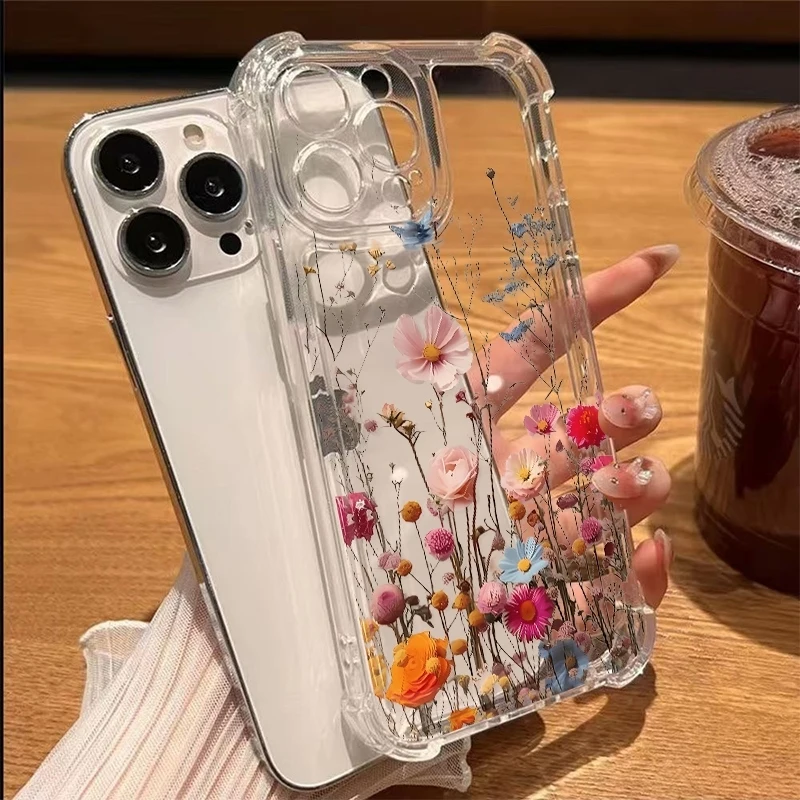 Transparent INS Style Multi Color Real Flower Phone Case For Samsung Galaxy S26 Ultra S25 Plus S24 S23 FE S22 A17 A37 A57 Cover