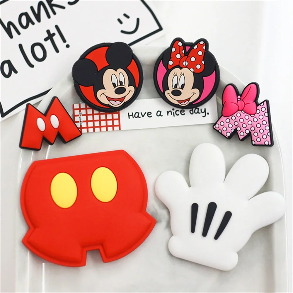 

New Hot Miniso Mickey and Minne Kawaii Shoes Accessories Cartoon Hole Shoe Charms Diy 3D Party Accessories For Gift
