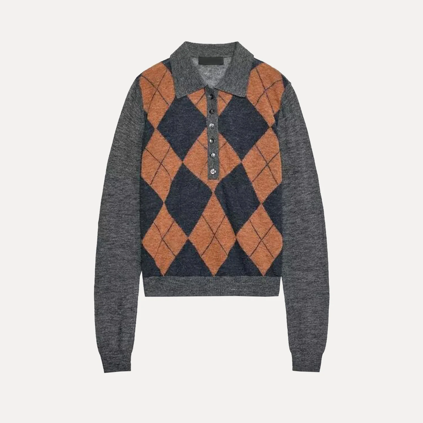 Z Faion Knitted Diamond IRT 2025, New Sle European Sle Long Sve Ort Länge Flip Collar Top für Damen