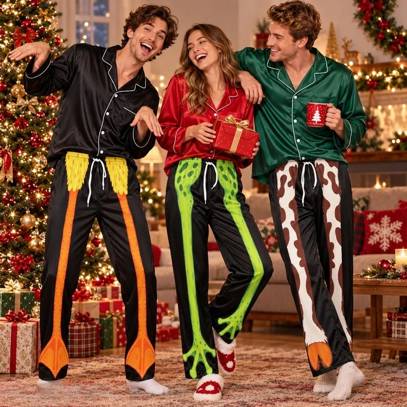 Men's and Women's Fun Paw Print Pajamas 3D Animal Leg Printed Casual Pants Colorful Christmas Pajamas Holiday Gifts