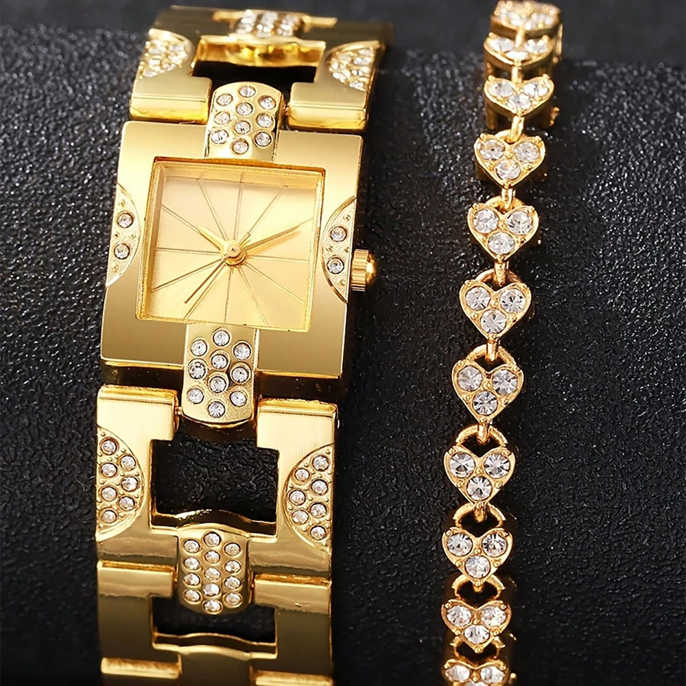 

2 шт.-винтажный комплект из сплава, темпераментный женский браслет, часы с квадратной полосой для ногтей, женские кварцевые часы, набор браслетов