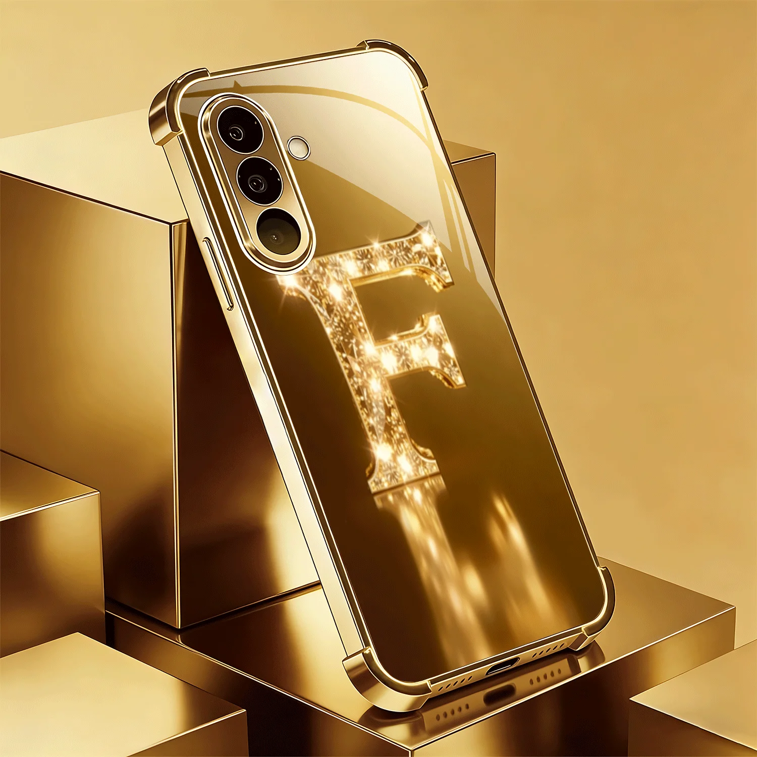Sparkling letter F pattern glass phone case suitable for Samsung Galaxy S26 S25 S24 S22 S21 S20 FE/Ultra/Plus anti drop