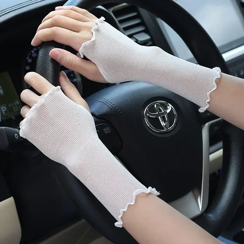 Short Half Finger Sun Protection Gloves for Women Thin Elastic Scar Cover Anti Baking Black Breathable for Driving and Cycling