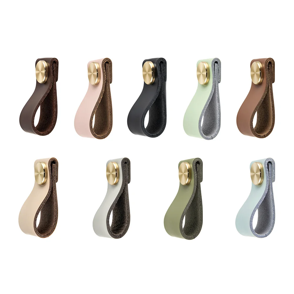 Stylish 60mm Leather Drawer Pulls Made of Full Leather with Zinc Alloy Knobs for Home For Furniture Decoration
