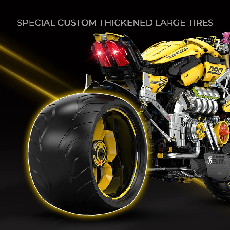 Nowy zestaw klocków konstrukcyjnych 1:5 Big Cyberpunk Motorbike Zestaw klocków DIY Zabawki montażowe Techniczne prezenty dla dzieci i dorosłych 2500 sztuk