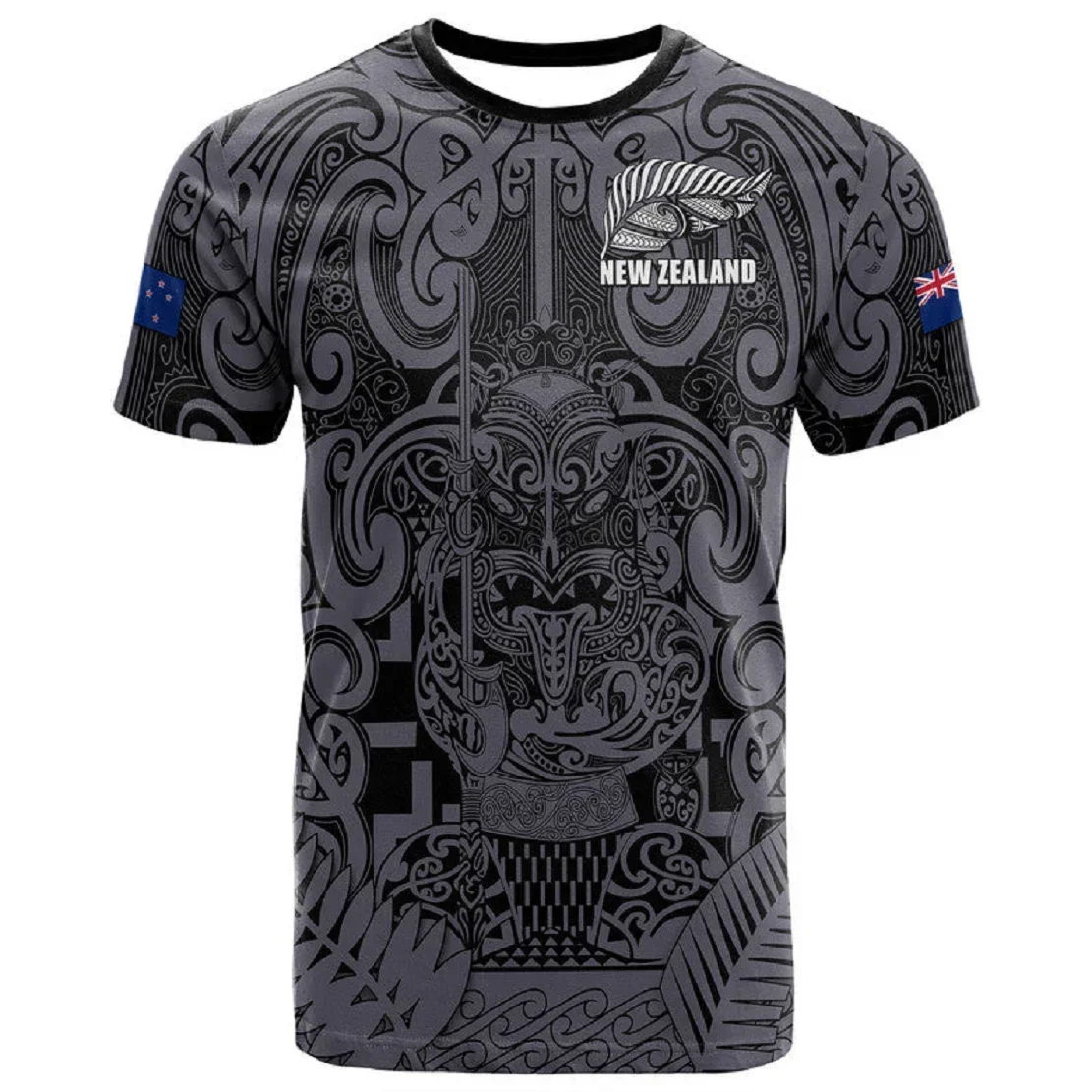 3D Full Print Men T-Shirt Tops Tees Short Sleeve New Zealand Taiaha Maori Wearable Minimalist Silver Fern All Black  Breathable