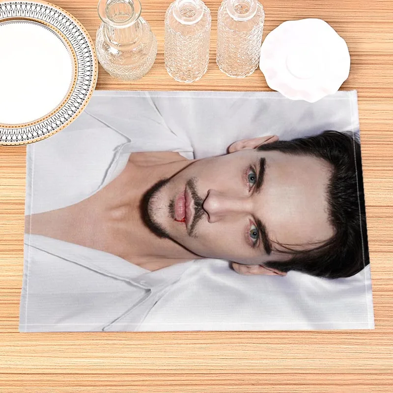 Home Decor Jonathan Rhys Meyers Print Linen Dining Table Mats Alphabet Kitchen Placemat 30X40cm Coasters Pads Bowl Cup Mat