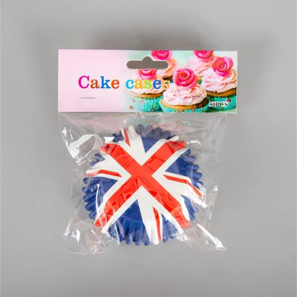 Cupcake-Hüllen aus Papier von Union Jack, Backpapierbecher, Muffin-Kuchenhalter, Einlagen, Großbritannien, Flaggendruck, VE Day Celebration
