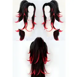 HAIRJOY Synthetic Hair KNY Kokushibo Long Straight Ponytail Red Black Cosplay Wig Party Wigs Halloween Wigs
