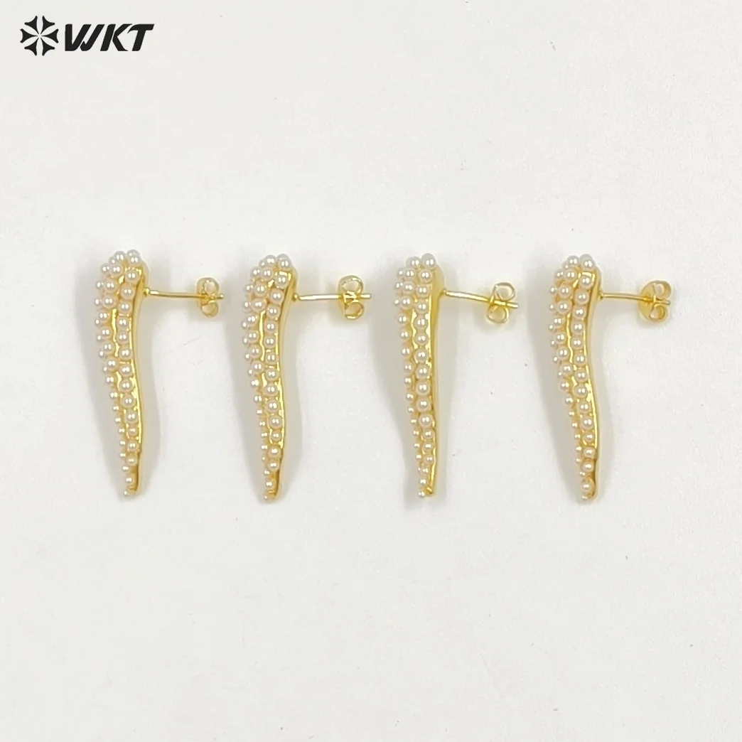 

WT-ME126 Popular Classic Brass Artificial Pearl Earring With 18k Real Gold Plated For Girl Precious Gifts