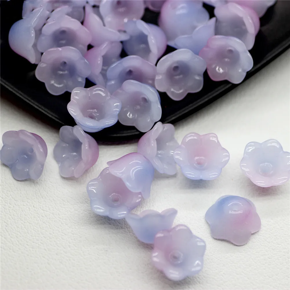 30 sztuk/partia kolorowy kwiat koraliki Lampwork trąbka kształt kwiatu szklane koraliki do tworzenia biżuterii szpilka Handmade DIY akcesoria