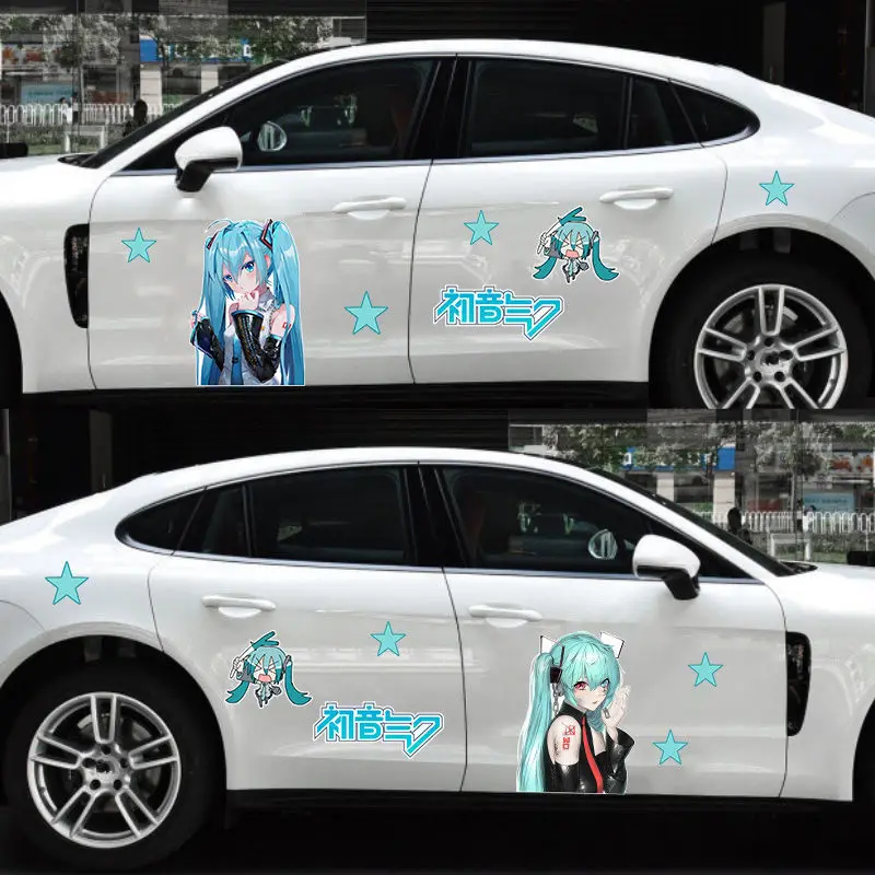 Cartoon anime Hatsune Miku Car stickers Car body garland decal Modifying car door stickers Student luggage decoration stickers