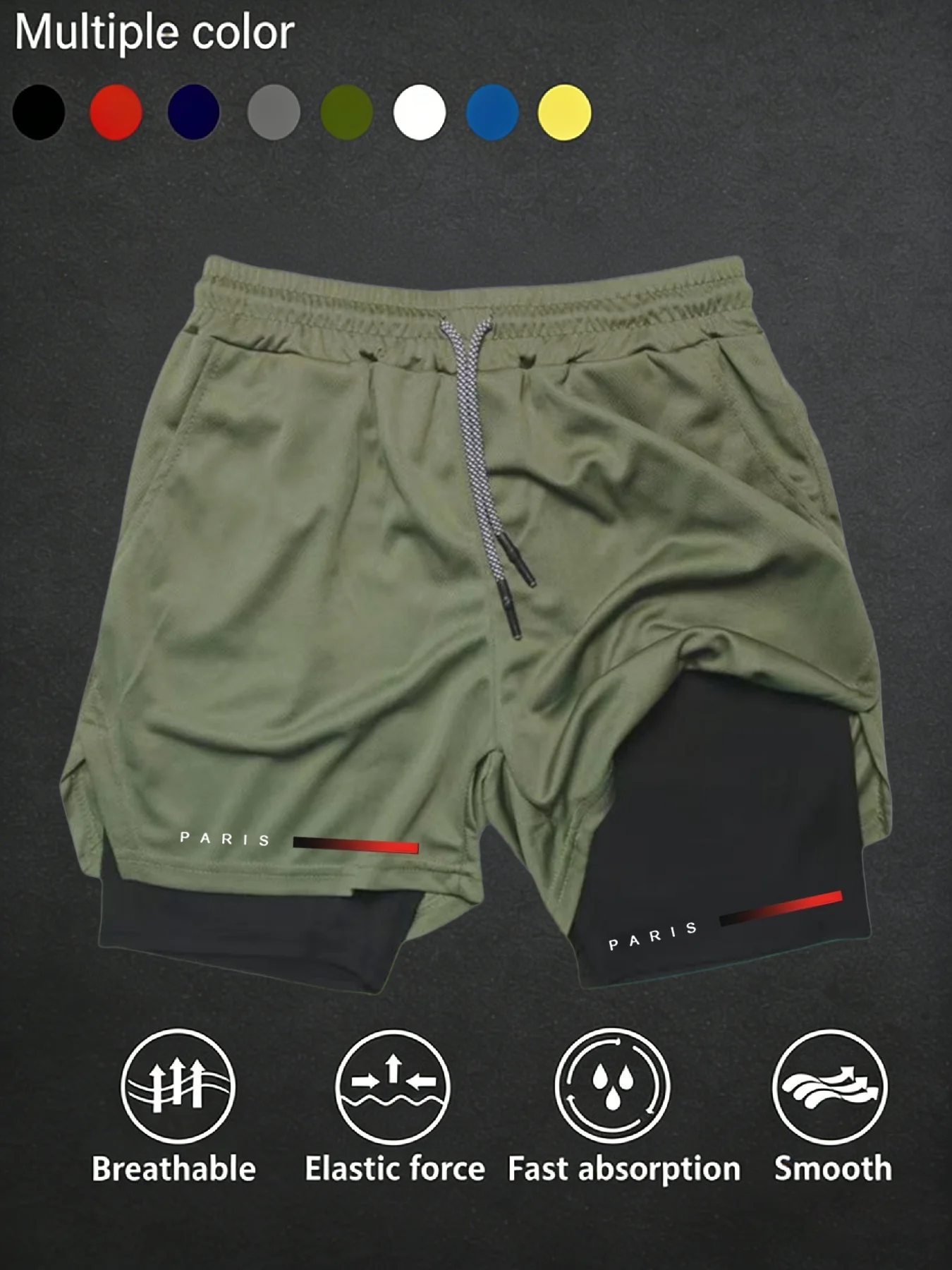 Men's Double Layer Fitness Shorts Men Fitness Gym Training 2 in 1 Sports Shorts Quick Dry Workout Jogging Double Deck Summer