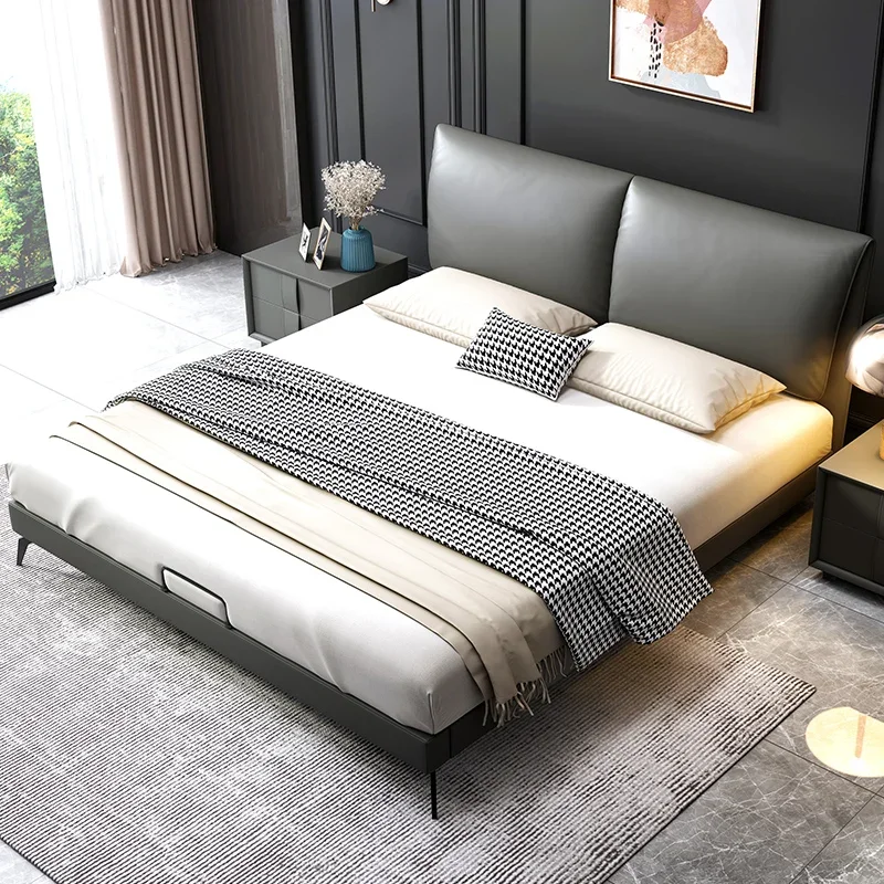 

Makeup Minimalist Aesthetics Bed Light Luxury Leather Bed Modern Simple High Quality Comfortable Storage Beliche Hotel Furniture