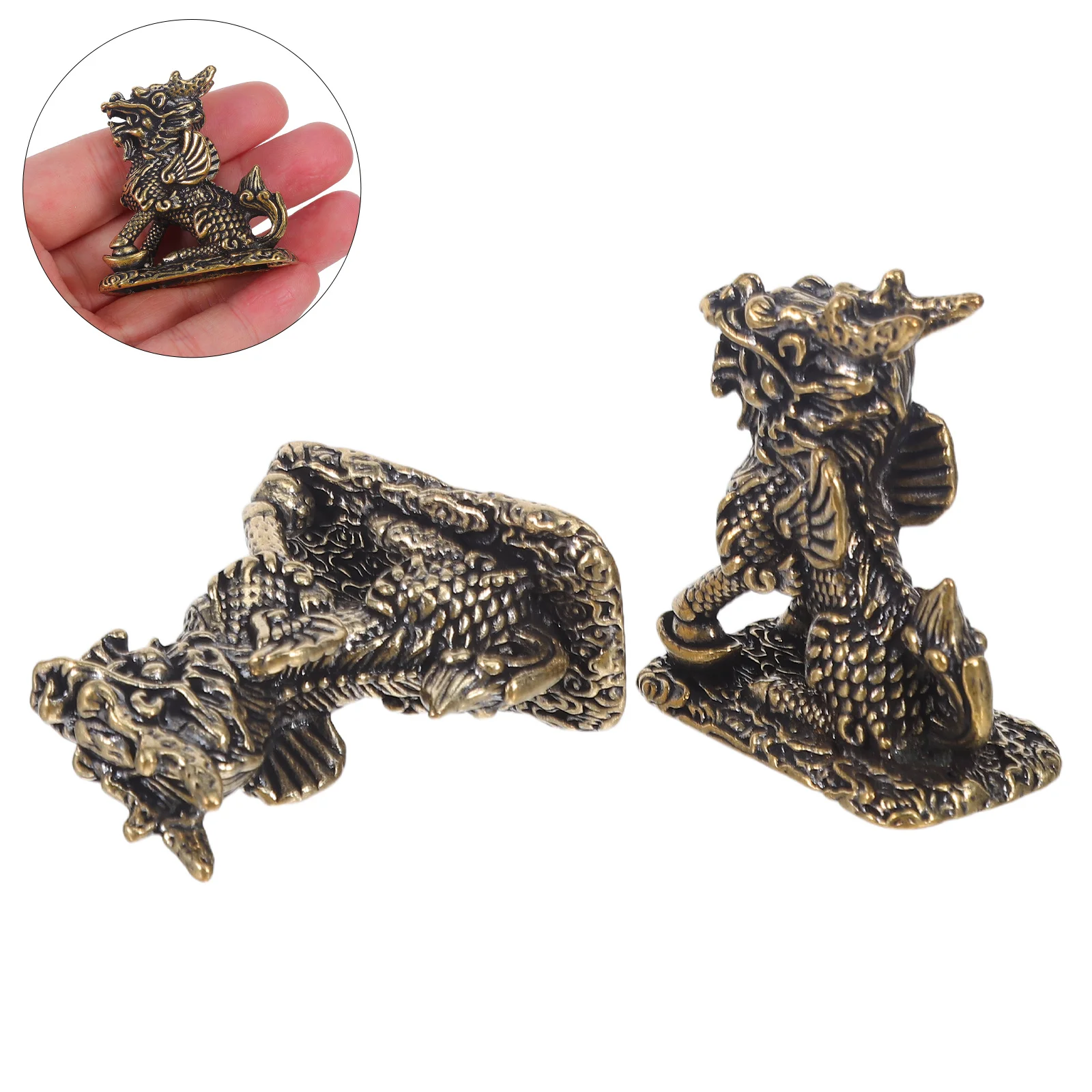 

1Pair Mini Brass Kylin Statues Exquisite Vintage Desktop Decor Chinese Lucky Charm for Home Office Feng Shui Balance and