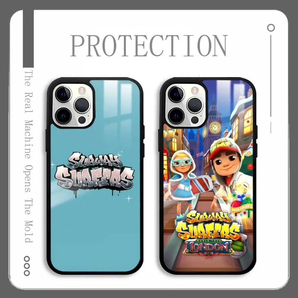 

Subway S-Surfer Game Phone Case For IPhone 17 16 15 14 13 12 11 Pro Max Plus Mini Plus Hard Mirror Surface Protect Funda