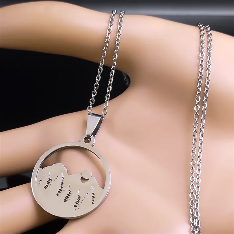 الطبيعية الصحراء مشهد الجبال الغابات قلادة للنساء الرجال الفولاذ المقاوم للصدأ المشهد شروق الشمس القلائد مجوهرات طوق N7244S02 #3