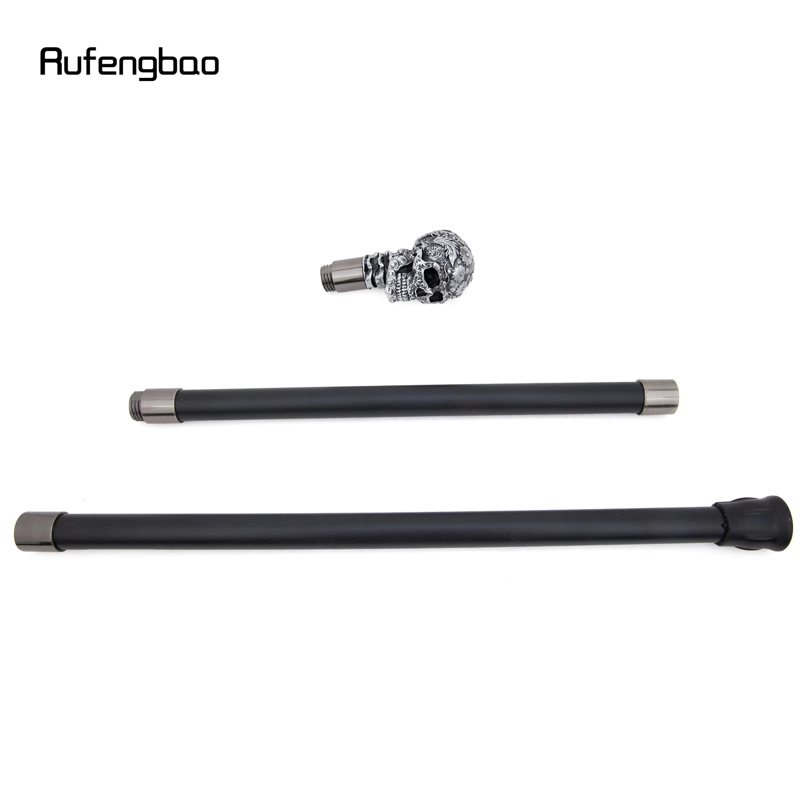 Silver Resin Rose Flower Skull Head Cane Decorative Cospaly Cane Halloween Mace Wand Crosier Performance Stage Cane 94cm