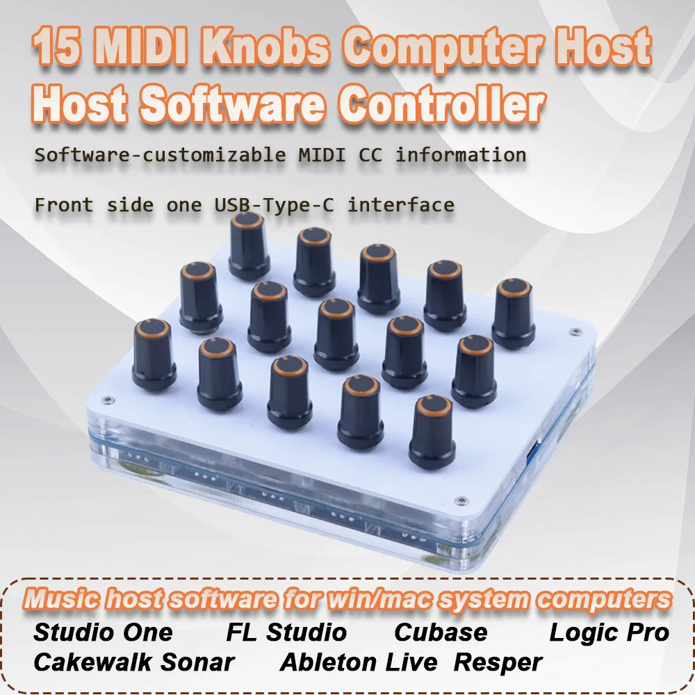 15 Knob Custom CC MIDI Controller – USB-C Volume Adjust for Music Host Software