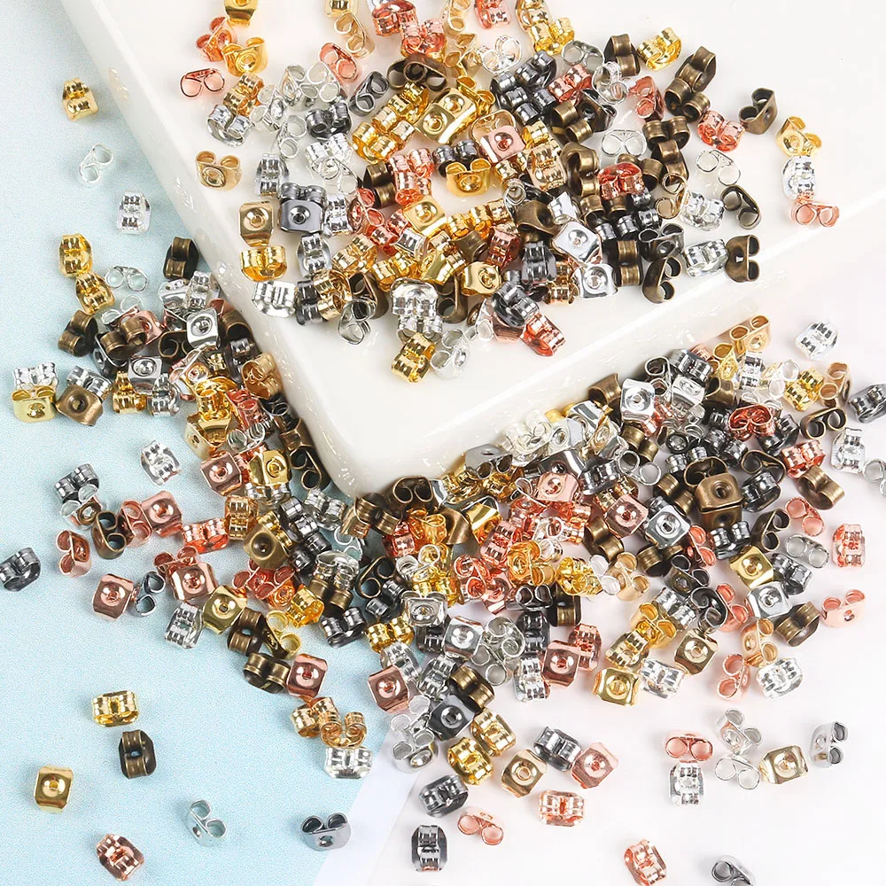 

200pcs 5mm 6mm Ear Post Studs Backs Stopper Diy Blocked Caps Earring Backs Stoppers Accessories For Jewelry