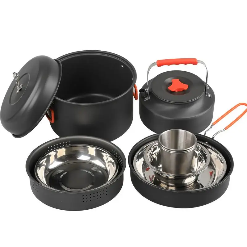 17pcs Camping Cooking Set Portable Cookware Kit Outdoor Pot Cooking Water Kettle Pan Set Tableware Hiking Picnic Equipment