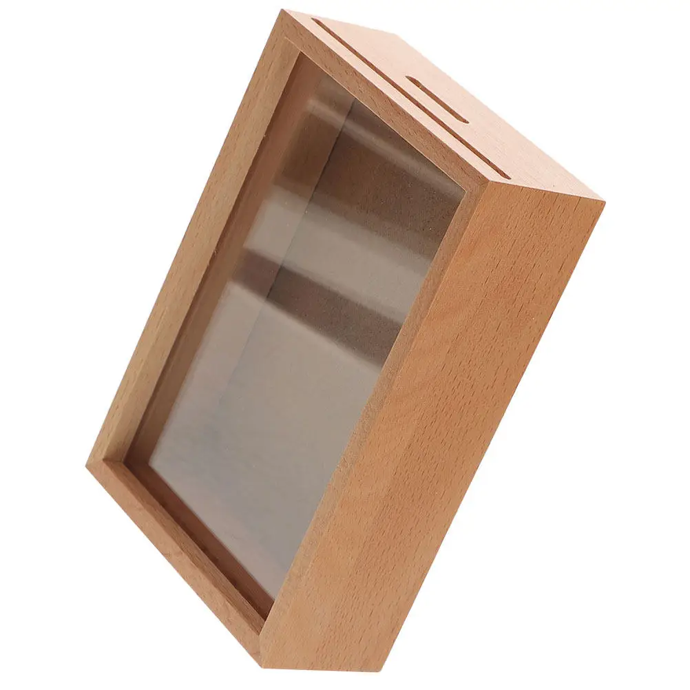 Wooden Piggy Bank with Clear Window – Multi-Function Coin Savings Jar, Photo Frame & Storage Box for Home, Bedroom, Study