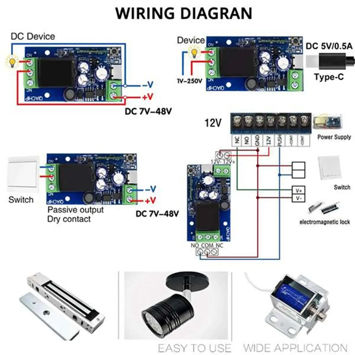 For Dry Contacts Smart WiFi Relay Switch DC 5V-48V Wireless Remote Control 1 Way Works with Home