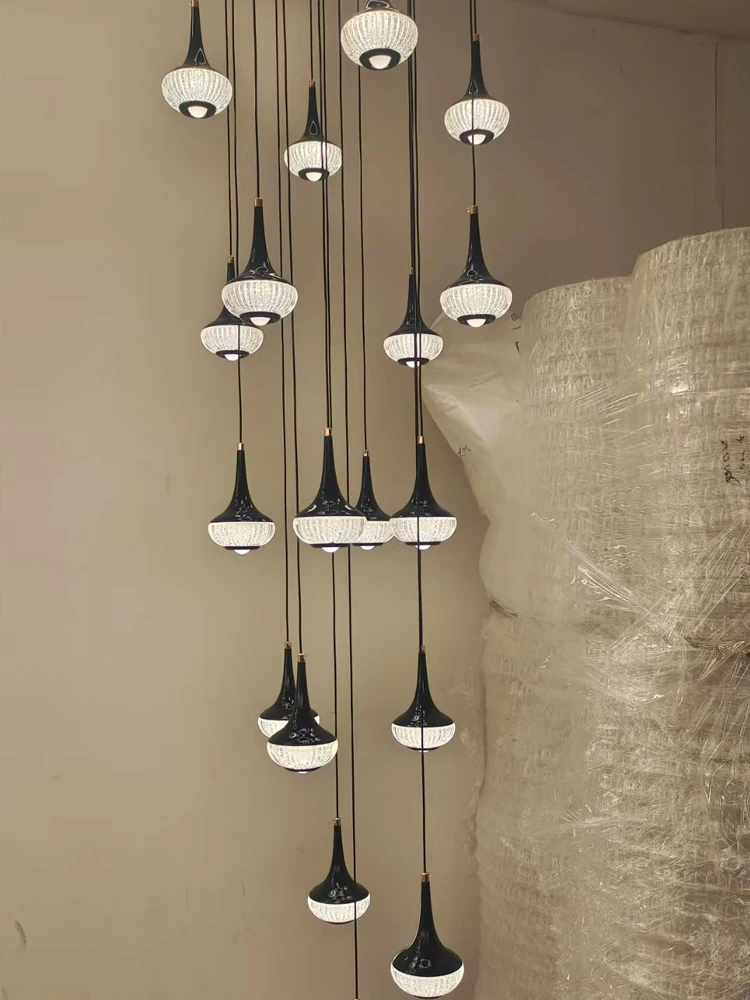 LED Chandelier For Indoor Lighting Suspended Living Room And Bedroom Pendent Lamp Modern Style Double Attic Stairs Pendant Light
