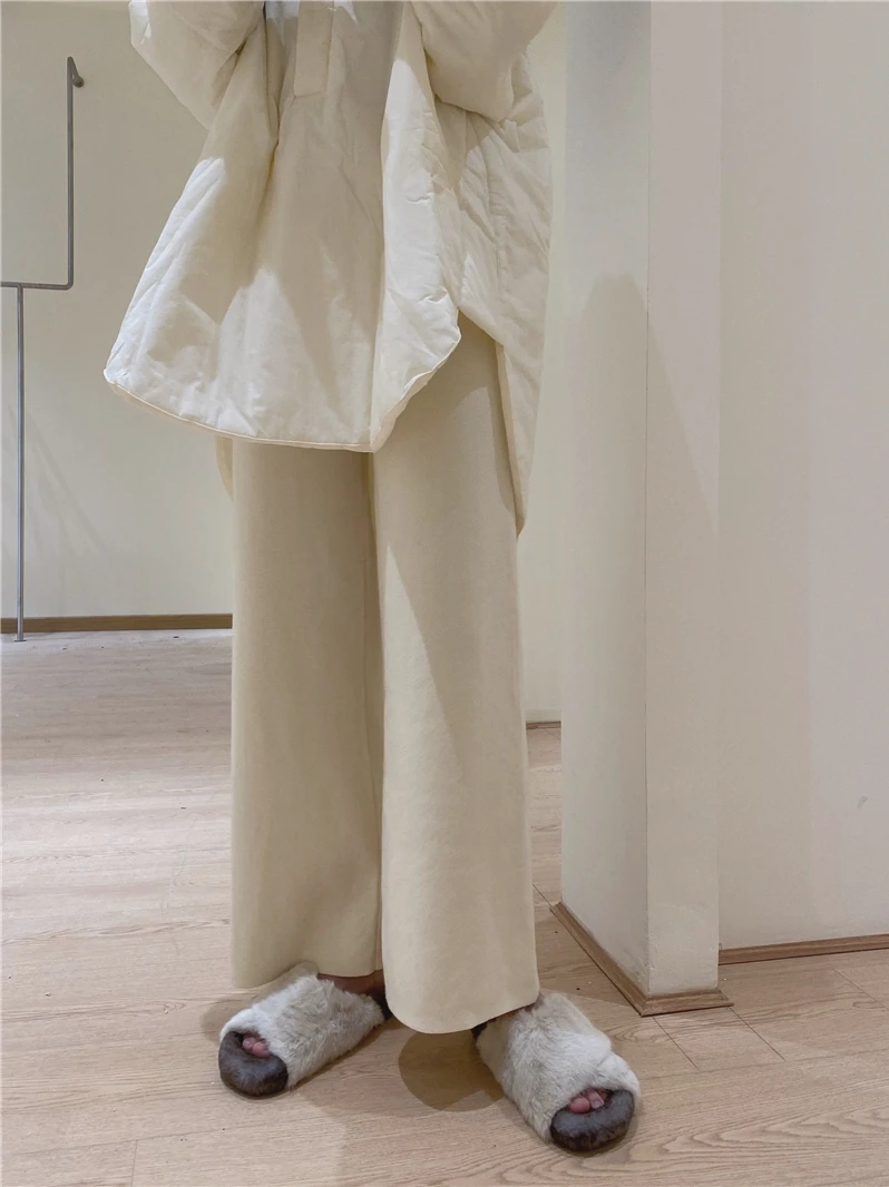 

Moonlet Studio High Waist Knitted Wide Leg Pants Straight Cut Floor Length Trousers Versatile Slimming Autumn Winter Faion