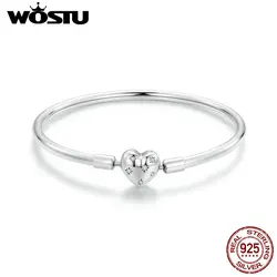 WOSTU Real 925 Sterling Silver AAA Zircon Star Bangle Bracelet Simple Basic Bangles Fit Original Charms Beads DIY Gift for mom