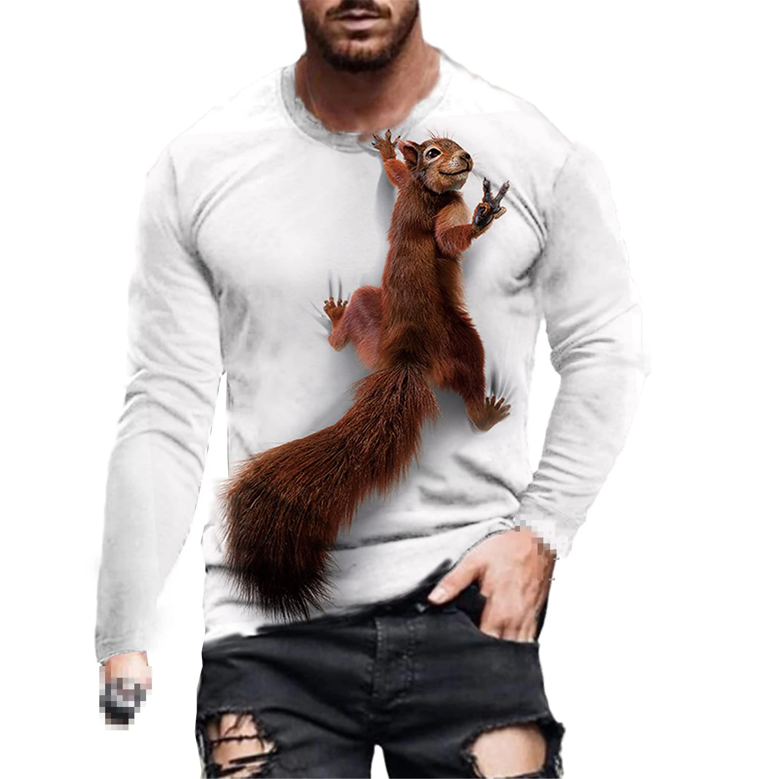 Squirrel 3D Print T-Shirts Men Woman Casual Round Neck Long Sleeve T Shirt Streetwear Harajuku Pullovers Tees Tops Kids Clothing