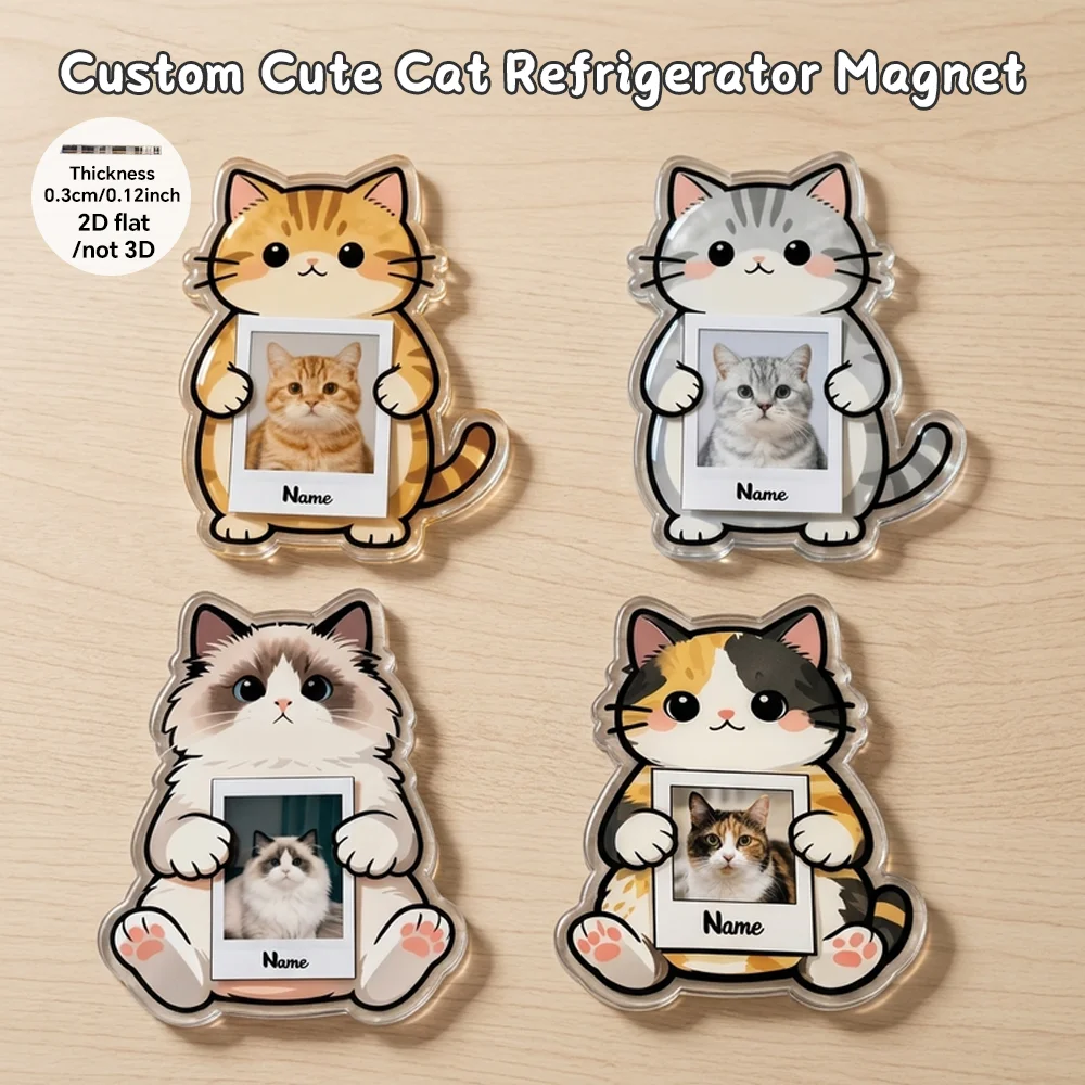 1 customized beloved pet cat photo name refrigerator sticker, tri colored cat gold gradient silver gradient cute avatar custom