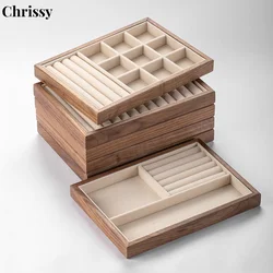 Walnut Solid Wood Jewelry Storage Box, Large Capacity, Stackable, Earrings, Necklace, Small Decoration