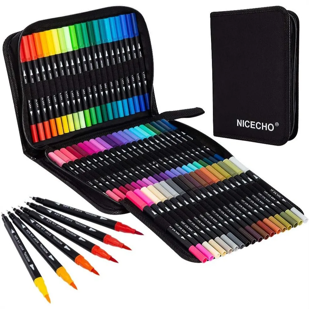

60 Colors Dual Brush Markers For Adult Coloring Books, Fineliner & Brush Pen For Journaling, Calligraphy, Drawing And Sketching