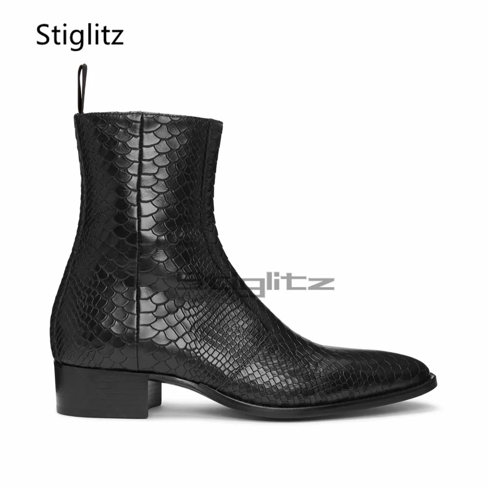 

Pointed Toe Leather Velvet Boots for Men Ankle High Top Side Zip Chelsea Boots Classic Concise Style Business Party Shoes