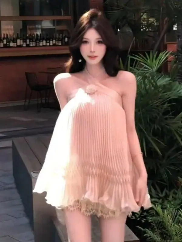 

Romantic Style Lace Off-Shoulder Chiffon Shirt Women's Loose Fit Slimming Top City Walk Suitable Summer New Arrival