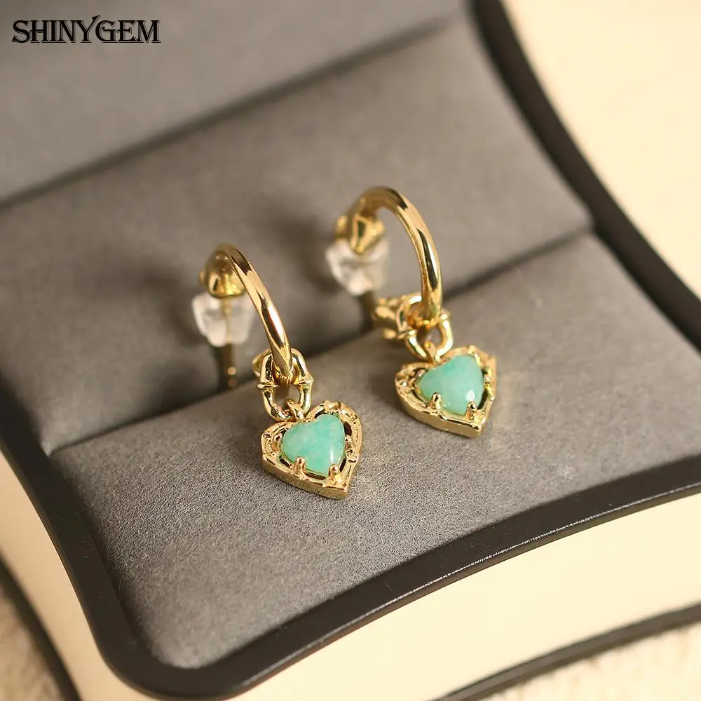 

ShinyGem натуральный кристалл розовый кварц серьги женские позолоченные лабрадорит цитрин серьги-кольца в форме сердца серьги с драгоценными камнями