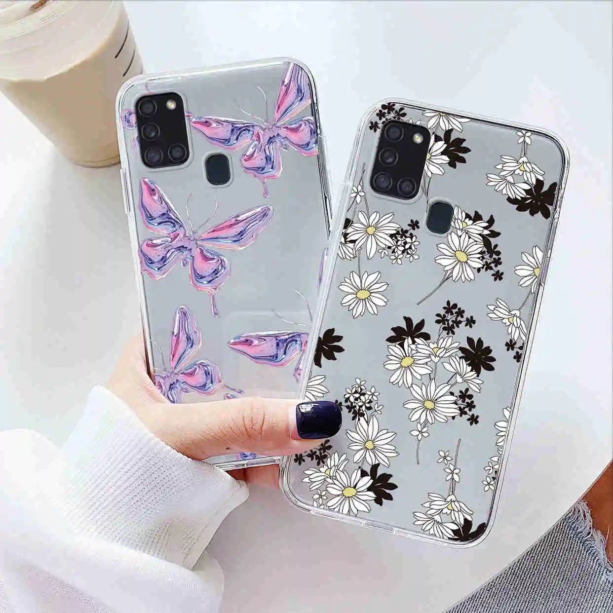 For Samsung Galaxy A10 A11 M11 A21s A20 A30 M10S A20E A20S A56 Case Butterfly Oil Flower Clear Phone Cover Soft Bumper Fundas