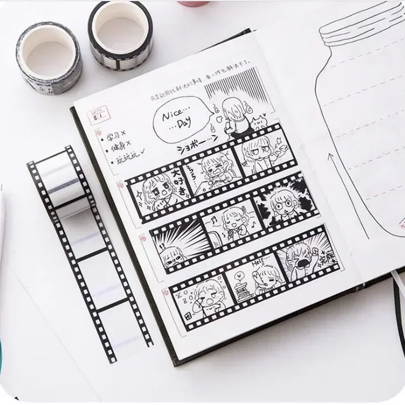 أبيض وأسود كاميرا فيلم اشي الشريط 10 متر ملصق يدوي الصنع ديكور سكرابوكينغ أدوات شريطٌ لاصق لألبوم الصور