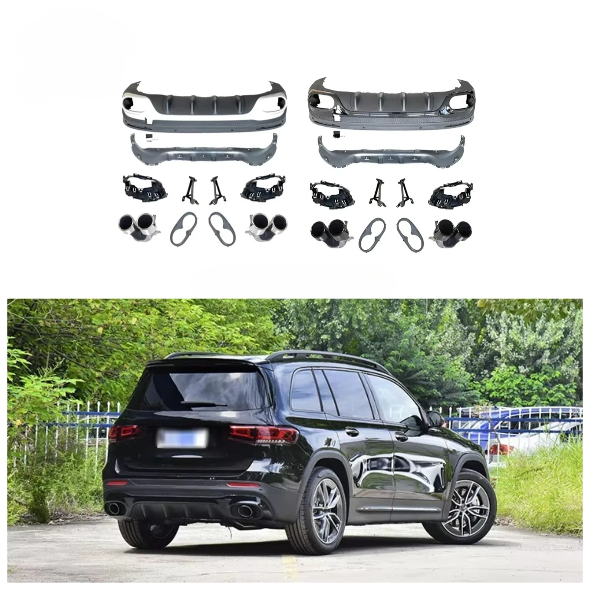 

GLB35 Style Black and Sliver Car Rear Bumper Diffuser With Tips for X247 2020+