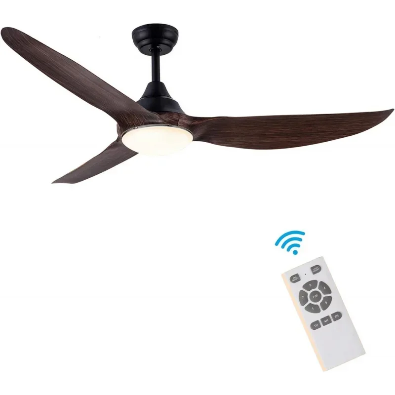 QW58'' Wood Fans Lights,Bedroom Ceiling Fan With Remote 3 Blades,5 Speeds,LED Dimmable 3000K/4000K/6500K,Rev